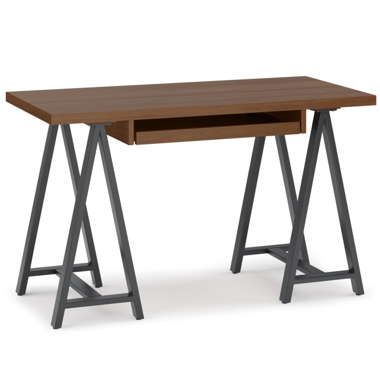 Simpli Home Sawhorse Solid Wood Office Desk, Writing Table Study Table Furniture